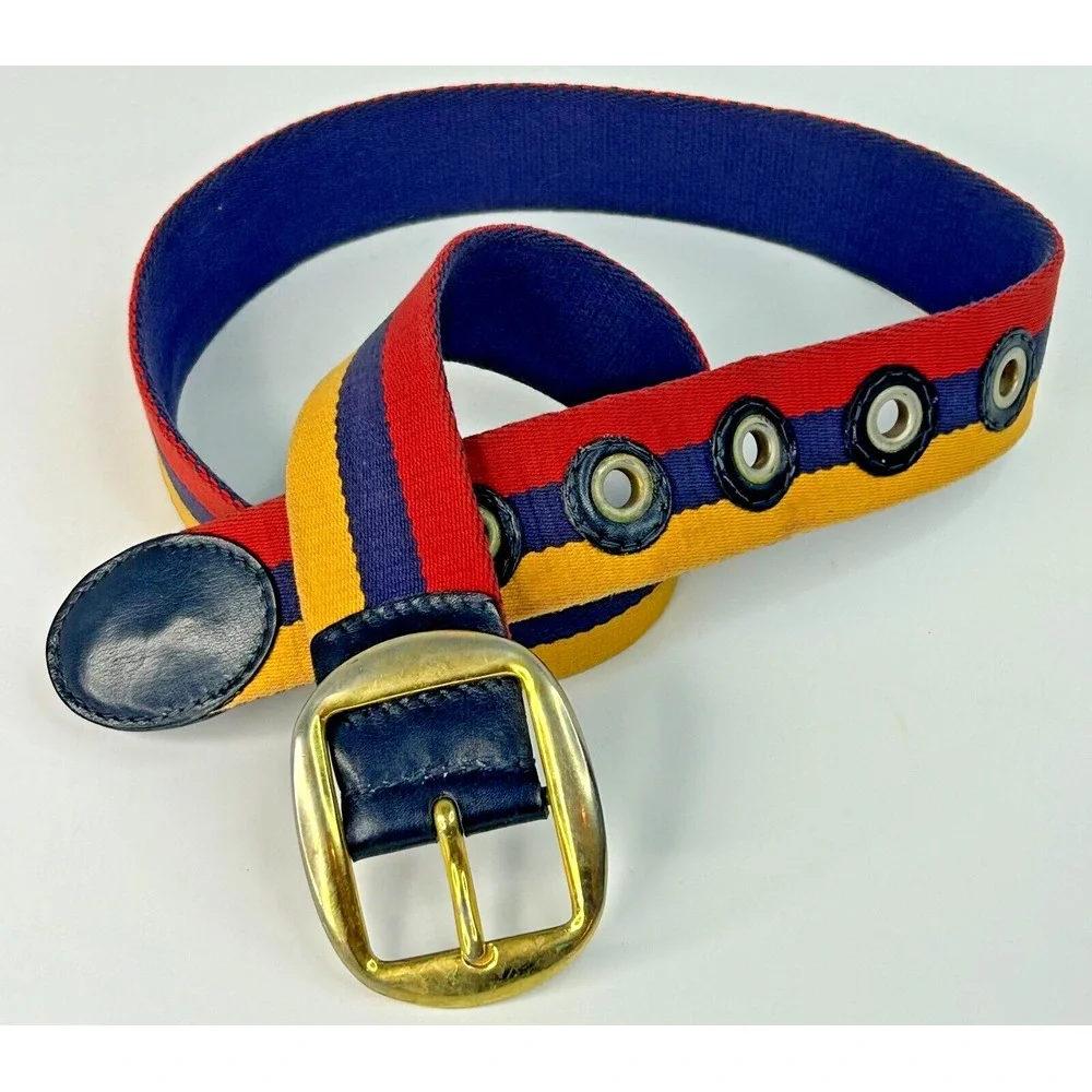 Woody's Mens Belt 38 Made in Italy Multicolor‎ Finished Loop Holes Brass Buckle